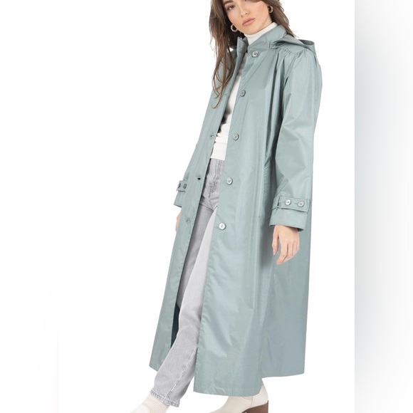 Chic Sage Long Rain Coat with Belt - Picture 9 of 9